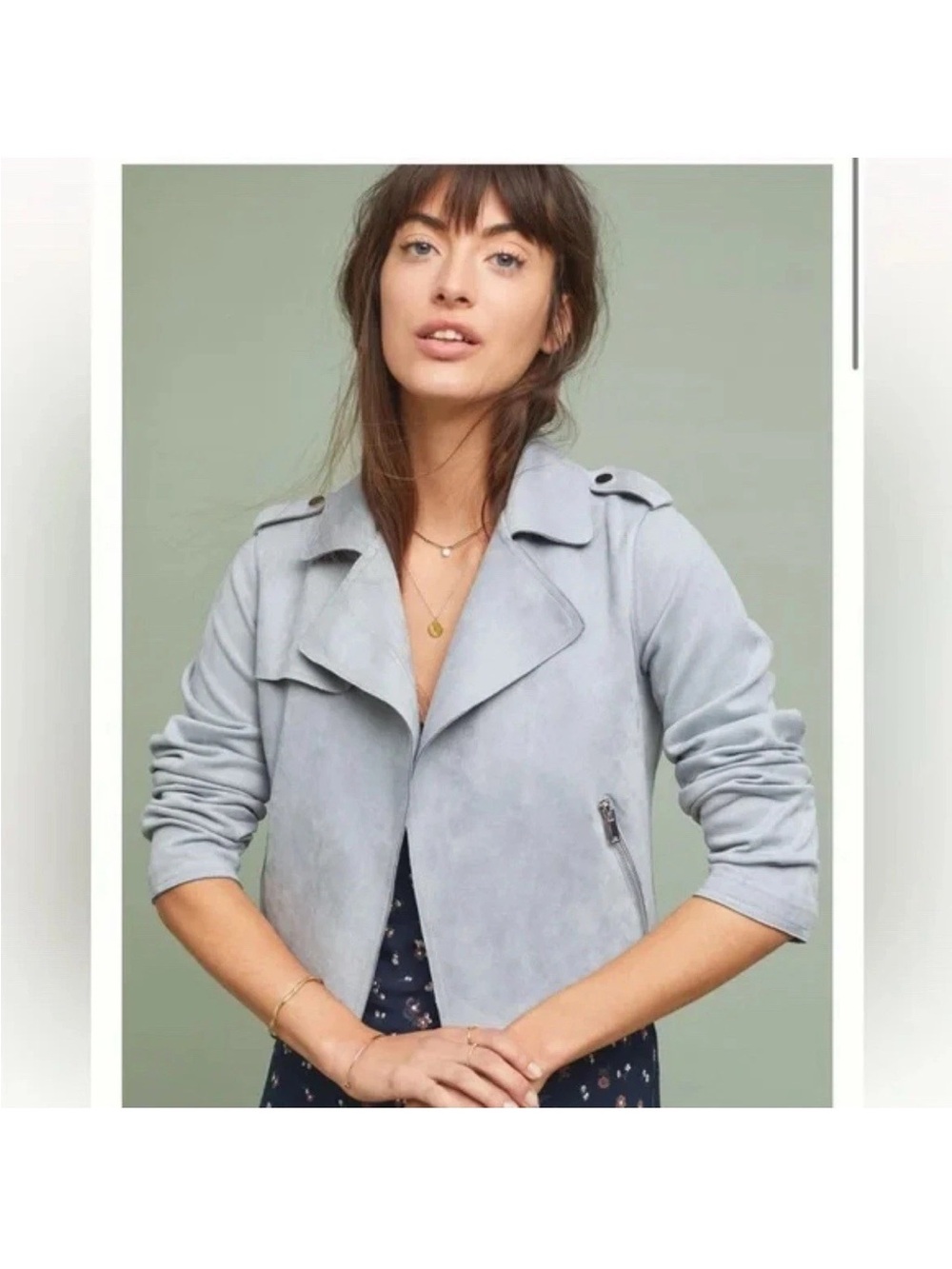 Anthropologie Light Gray Suede Moto Jacket